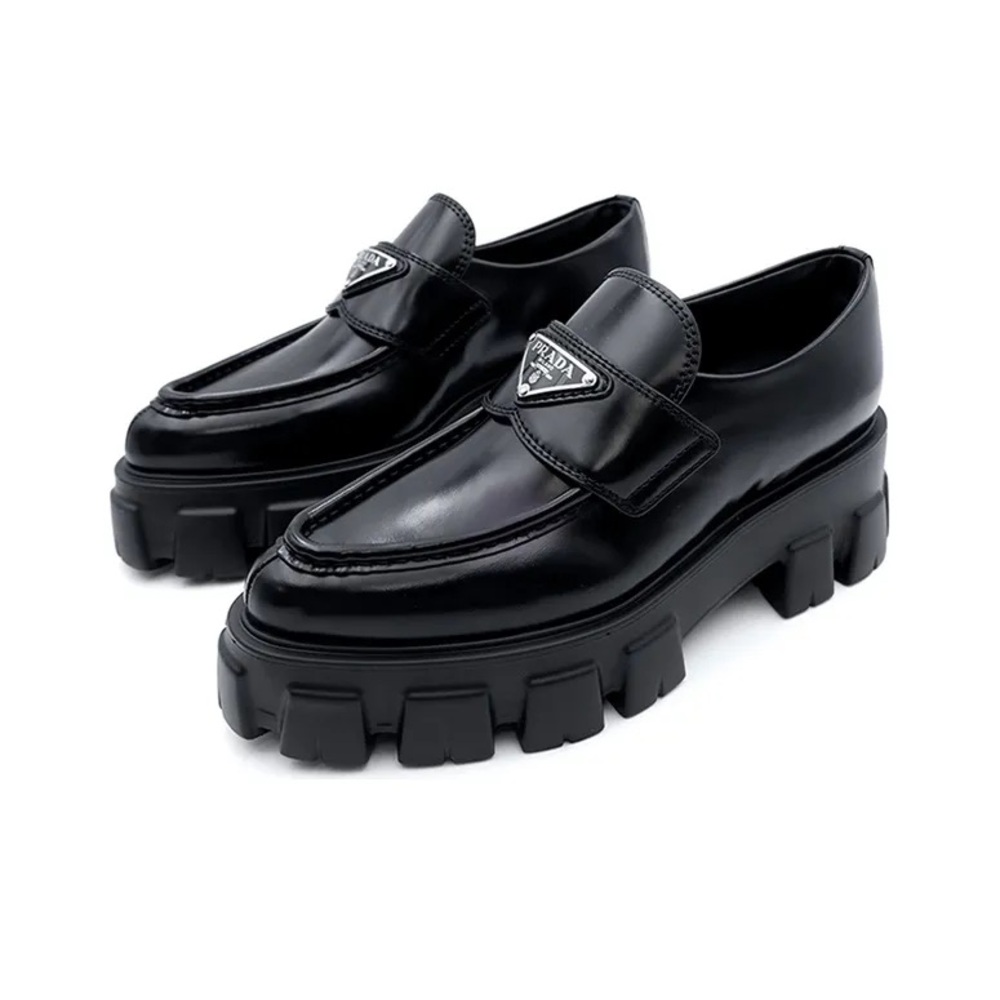 PRADA MONOLITH LOAFERS POINTED 36 BLACK